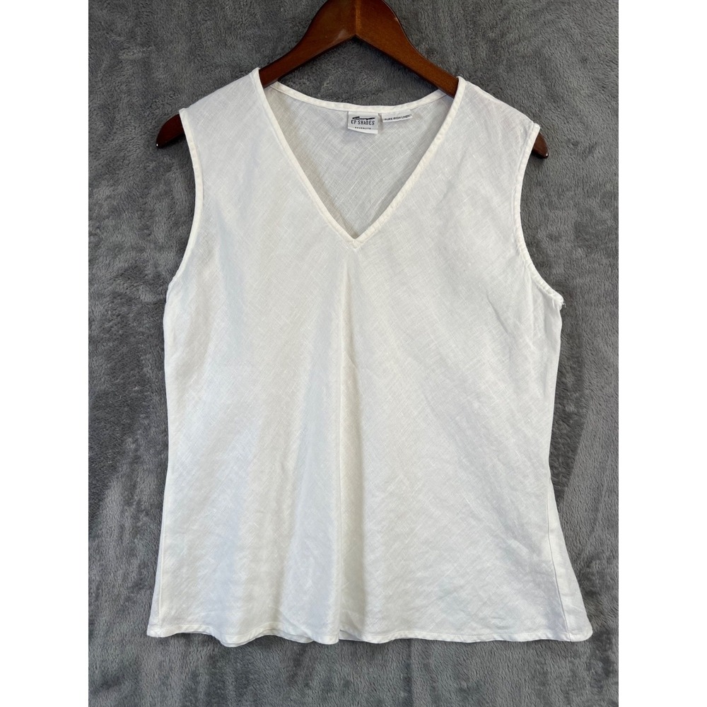 CP SHADES Top Womens Medium White Irish Linen Sleeveless V-Neck Minimalist